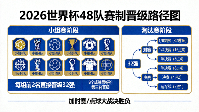 2026世界杯48队赛制晋级路径信息图：从12个小组到淘汰赛的完整流程图